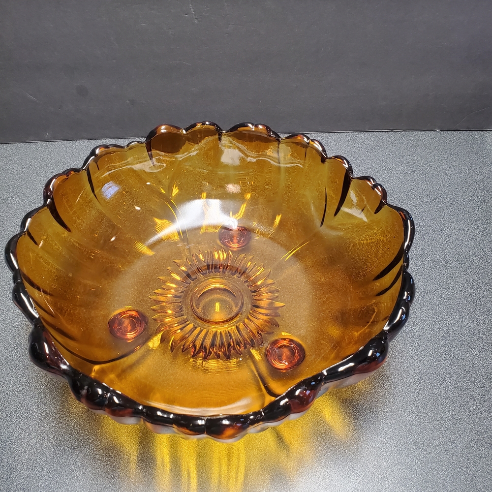 Vtg. Indiana Amber Glass Decorative Bowl